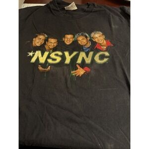 Vintage NSYNC World Tour 1998 Men's Black‎ Short Sleeve Hanes Shirt Size M
